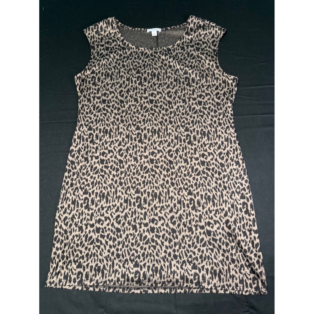 Nine West Womens XL Leopard Print Sleeveless Knit Top Tan Black Animal Print